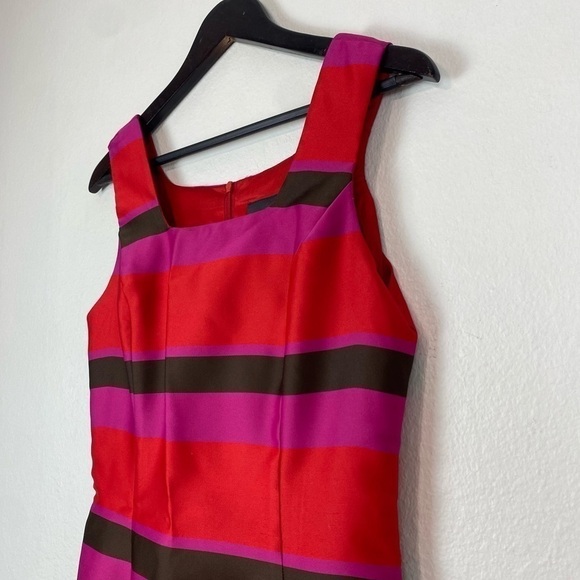 CYNTHIA ROWLEY Multi color Block Striped Shift Satin Dress 8 - Picture 3 of 12